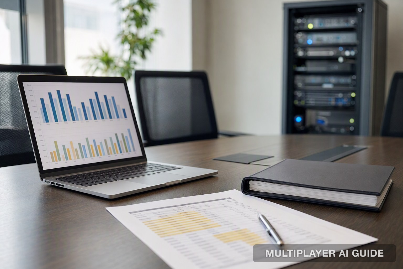 Laptop with abstract charts next to a highlighted customer report, representing AI that learns from CRM and warehouse data